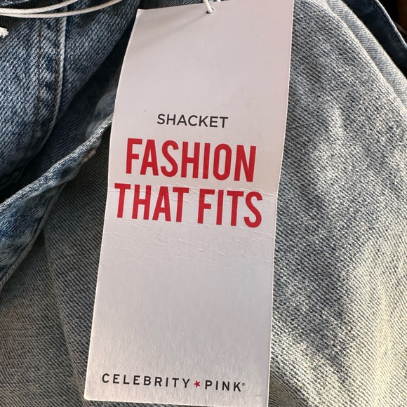 Celebrity Pink Oversized Shacket Button Down With Chest Pockets Acid Wash Denim - Picture 8 of 9